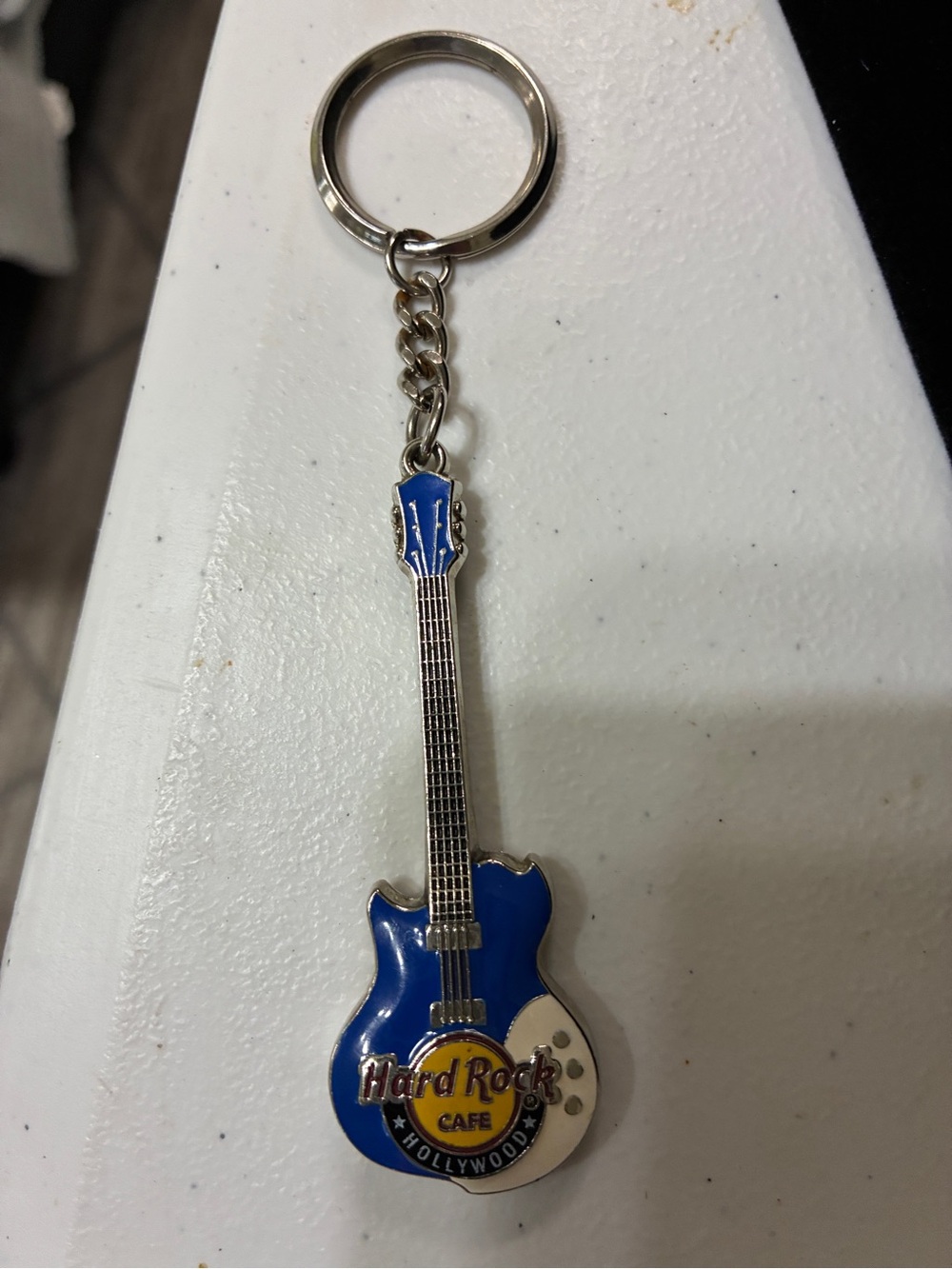 Hard Rock Cafe Blue Guitar Keychain with Logo